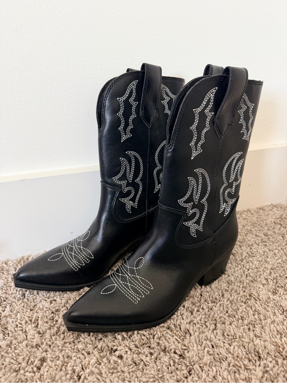 Indigo Black Western Embroidered Heeled Boots